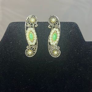 Faux Jade & Pearl clip-on earrings